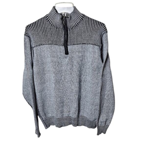 BKE Buckle Men's Large Gray Chunky Ribbed Yoke 1/4 Zip Knit Athletic Fit Sweater - Picture 1 of 4